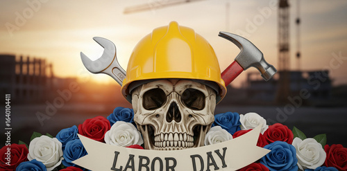 skull and helmet labor day background