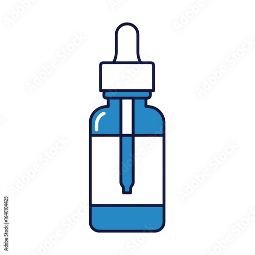 A simple icon of a blue dropper bottle with a white label, containing a serum or liquid.