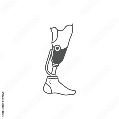 A line art icon of a modern below-the-knee prosthetic leg with a socket and foot.