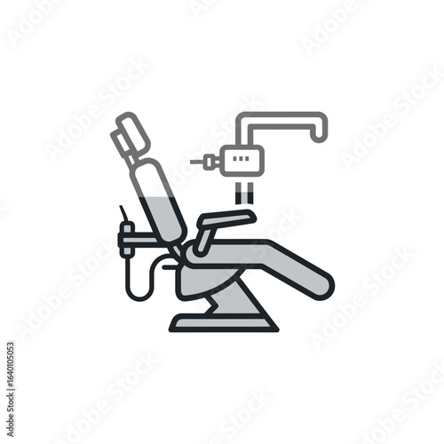 A stylized icon of a dental examination chair with an overhead operating light and a handpiece.