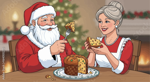 Santa Claus eating panettone