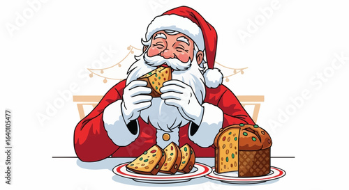 Santa Claus eating panettone
