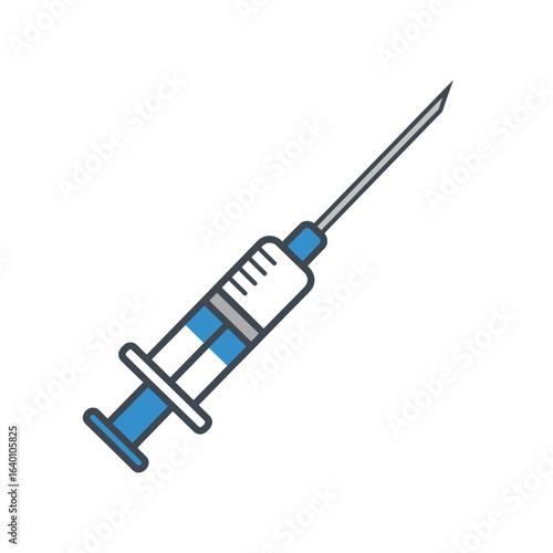 A stylized illustration of a medical syringe with a sharp needle, ready for an injection or vaccination.