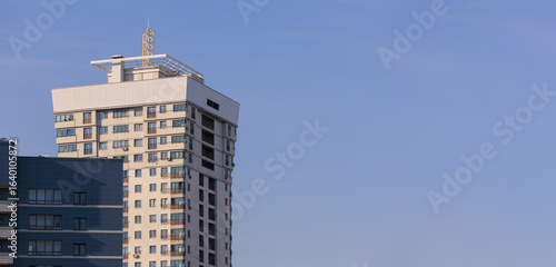 Photography City view, modern buildings and skyscrapers against the blue sky.