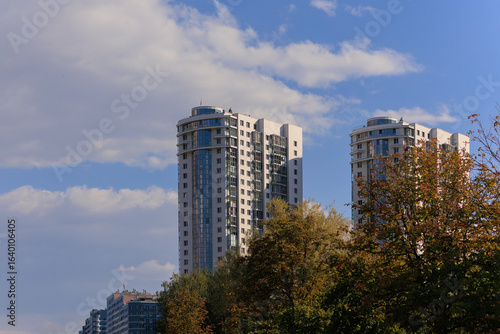 Photography City view, modern buildings against the blue sky.