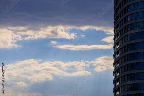 Photography City view, modern buildings and skyscrapers against the blue sky.