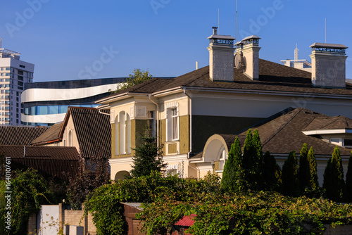 Photography Cityscape on a summer day, modern buildings and houses