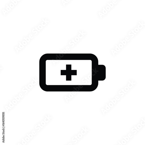 Black battery icon with plus symbol on white background power energy