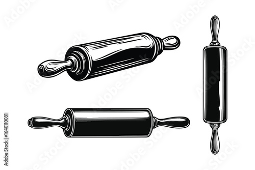 Black and white rolling pin vector illustration baking kitchen utensil