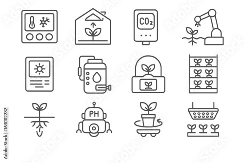 Greenhouse panel vector led smart sensor tank growth icons level bot icon