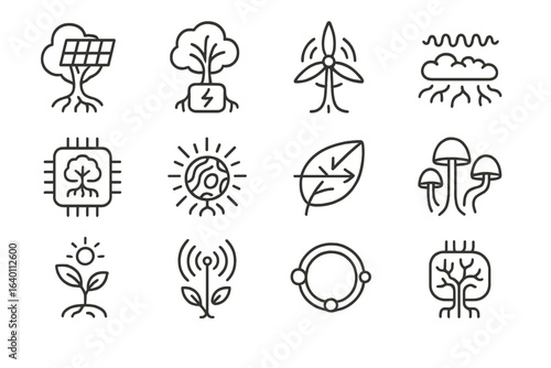 Vector root glowing forest moss energy cyber battery panel icon transmitter leaf