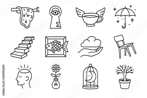 Swimming icons umbrella vector lightbulb fantasy holding levitating frame icon melting surreal