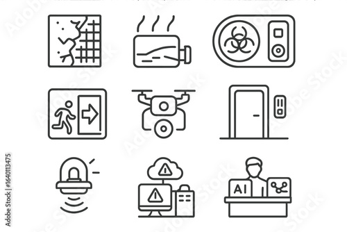 Icon emer biometrics disaster automated reaction vector ai drone duct desk patrol