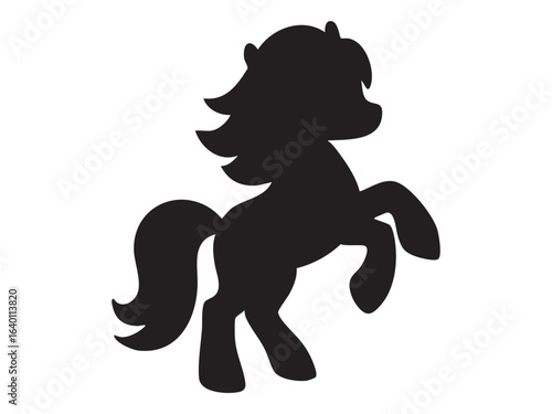 Black silhouette of playful pony horse standing on hind legs, isolated on white background. concept of equestrian, animal icon, logo, design element, elegant equine art
