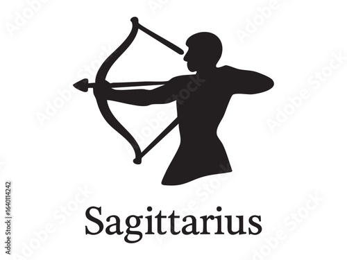 Black silhouette of sagittarius zodiac sign with archer, isolated on white background. concept of astrology, horoscope symbol, celestial icon, zodiac archer, design element
