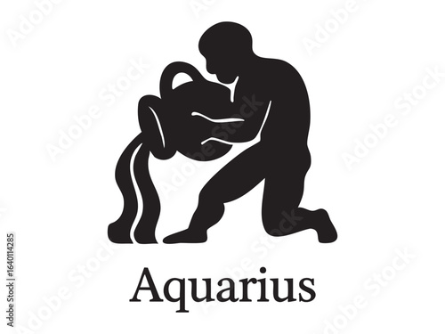 Black silhouette of aquarius zodiac sign isolated on white background. concept of astrology, celestial symbol, horoscope, star sign, astrological icon, zodiac art element.