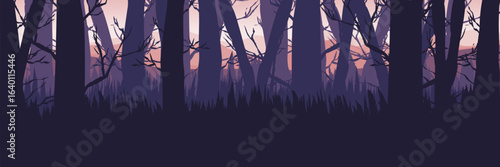 Halloween social media background. Vector web banner and Instagram story template. Spooky forest header for Facebook event cover.