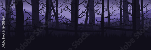 Spooky purple forest template for social media. Halloween horror background for a digital marketing campaign or post.