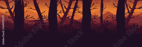 Digital marketing asset for a fall campaign. Orange forest landscape for social media content strategy and web banners.