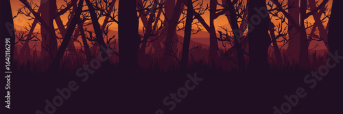 Background for an experiential marketing event. Spooky autumn forest theme for a Halloween brand activation or launch.