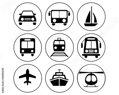 Circle Transport and Travel Icons Collection