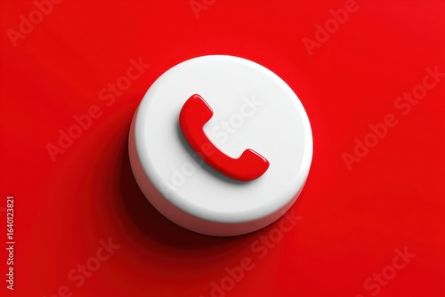 Red emergency call button with white center on pink background for assistance now