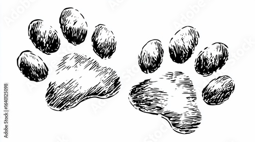Two detailed hand-drawn paw prints, ink sketch style