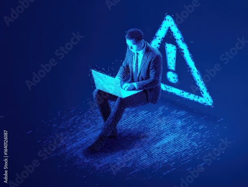 Businessman using laptop with data information privacy and internet connection hacking and spam warning symbol. cyber attack network, virus, spyware, Cyber security and cybercrime