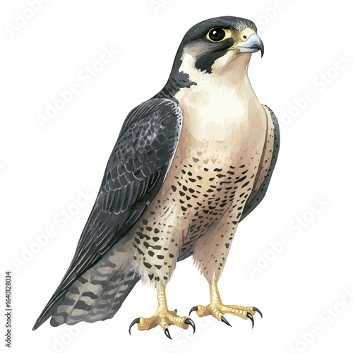 Peregrine Falcon, watercolor clipart vector, isolated on a white background.