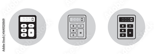 Calculator icon set. Black color outline or solid icon on white background.