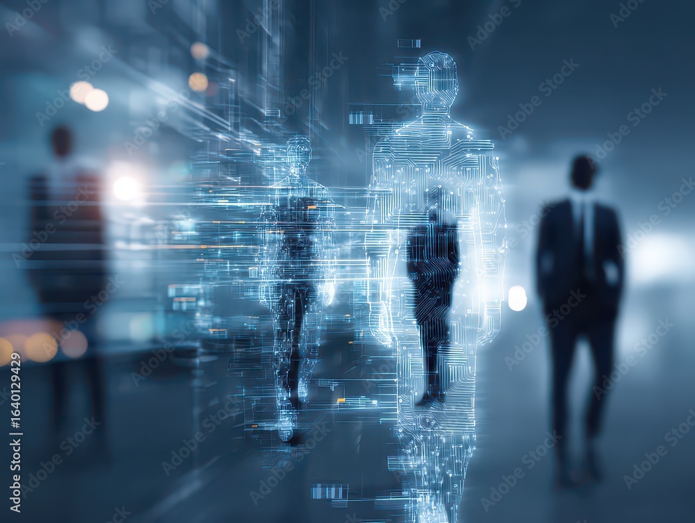 Fototapeta premium Businesspeople employ artificial intelligence (AI) in document management systems, online documentation databases, and digital file storage systems or software to efficiently archive firm data