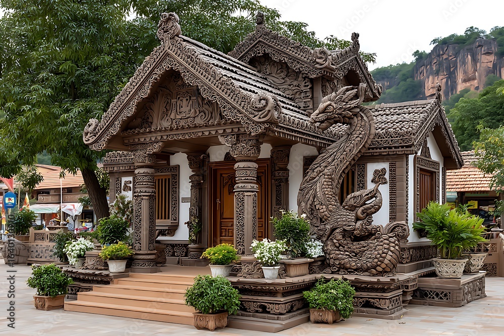 Obraz premium Beautiful handcrafted temple in town high resolution picture