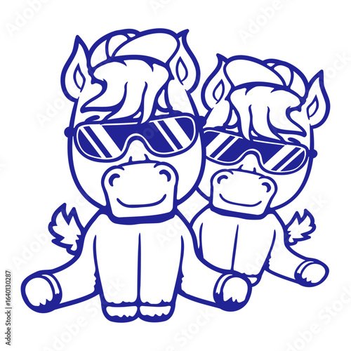 2 Horse Cool Sunglasses Friends Cap Hat Summer Team