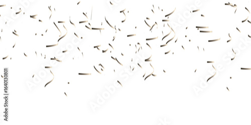 Abstract doted and confetti golden glitter and zigzag ribbon particles splatter on transparent background. Luxury golden glitter confetti that floats down falling bokeh celebration background.