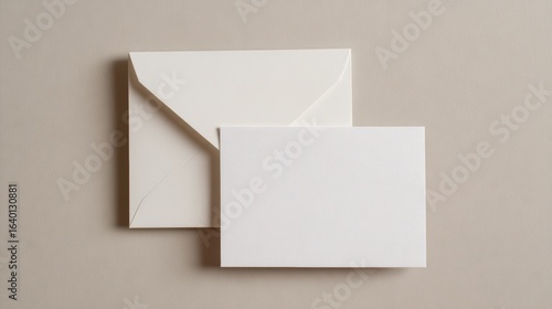 Blank white envelope and card on neutral background for invitations or messages