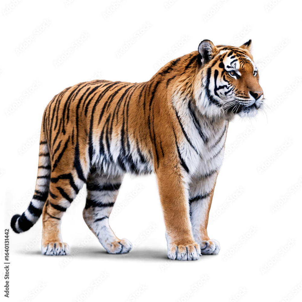 Fototapeta premium Isolated high-resolution image of a Siberian tiger with vivid fur pattern.