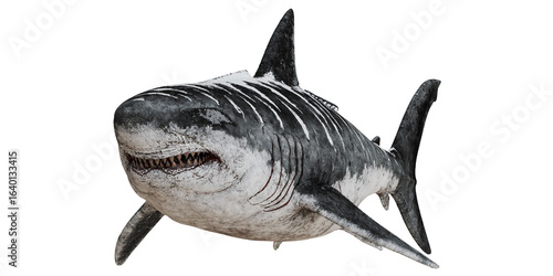 Realistic depiction of a great white shark in motion.