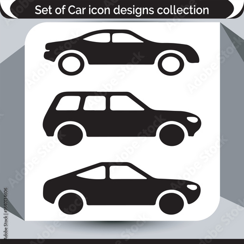 A Set of Car Icon Designs Collection Showcasing Various Car Models in Black Silhouette Form Against a White Background