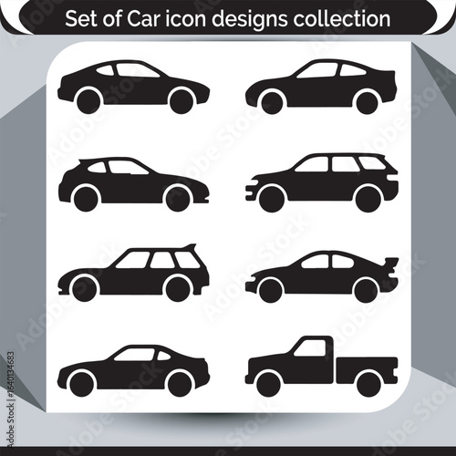 Diverse Car Icon Set Automotive Transportation Vehicle Designs A Comprehensive Collection Featuring Various Car Types for Versatile Applications