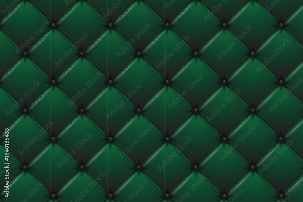 Fototapeta premium Close-up of a luxurious tufted green leather texture, pattern design