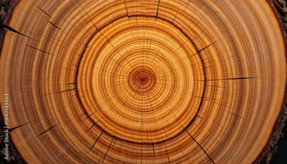 Fototapeta premium Close-up view of a cross-section of a tree trunk revealing detailed growth rings.