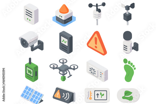 Sensor environmental detector alert icon vector monitoring logger system ecological