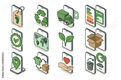 Location sourcing rating icon efficiency recycled eco icons footprint shopping label vector