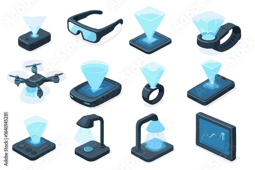 Icon phone projector glasses hologram dashboard emitter icons drone holographic futuristic vector