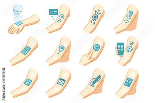 Maps neural icon sync futuristic ink icons vector tattoo calendar holographic smart