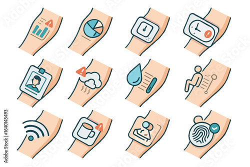 Icons remote smart patch notification work time icon posture vector break tattoo