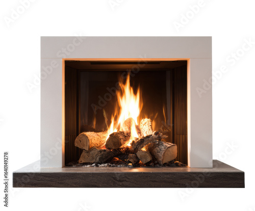 Cozy fireplace with burning logs for warmth and ambiance