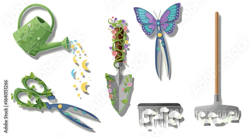 Collection of artistic knives with floral and butterfly decorations