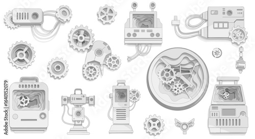 Intricate mechanical components and gears in a complex system layout