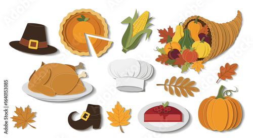 Autumn harvest festival symbols with traditional thanksgiving dinner